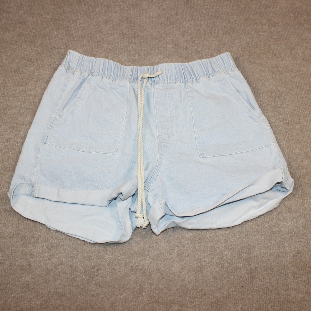 No Boundaries Light Wash Denim Drawstring Shorts Size L 11-13 Light Blue Cuffed